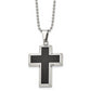 Stainless Steel Chisel Polished With Black Carbon Fiber Inlay Cross Pendant On A 22 Inch Ball Chain Necklace