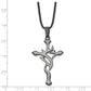 Stainless Steel Chisel Brushed And Polished Black Ip-Plated Cross Pendant On An 18 Inch Leather Cord Necklace