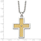 Stainless Steel Chisel Polished With 14K Gold Accent .01 Carat Diamond Cross Pendant On A 22 Inch Ball Chain Necklace