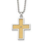 Stainless Steel Chisel Polished With 14K Gold Accent .01 Carat Diamond Cross Pendant On A 22 Inch Ball Chain Necklace