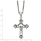 Stainless Steel Chisel Antiqued And Polished Crucifix Pendant On A 24 Inch Curb Chain Necklace