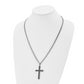 Stainless Steel Chisel Polished With Black Carbon Fiber Inlay Cross Pendant On A 24 Inch Curb Chain Necklace