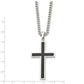 Stainless Steel Chisel Polished With Black Carbon Fiber Inlay Cross Pendant On A 24 Inch Curb Chain Necklace