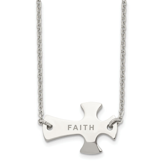 Stainless Steel Chisel Polished Faith Sideways Cross On A 19 Inch Cable Chain Necklace