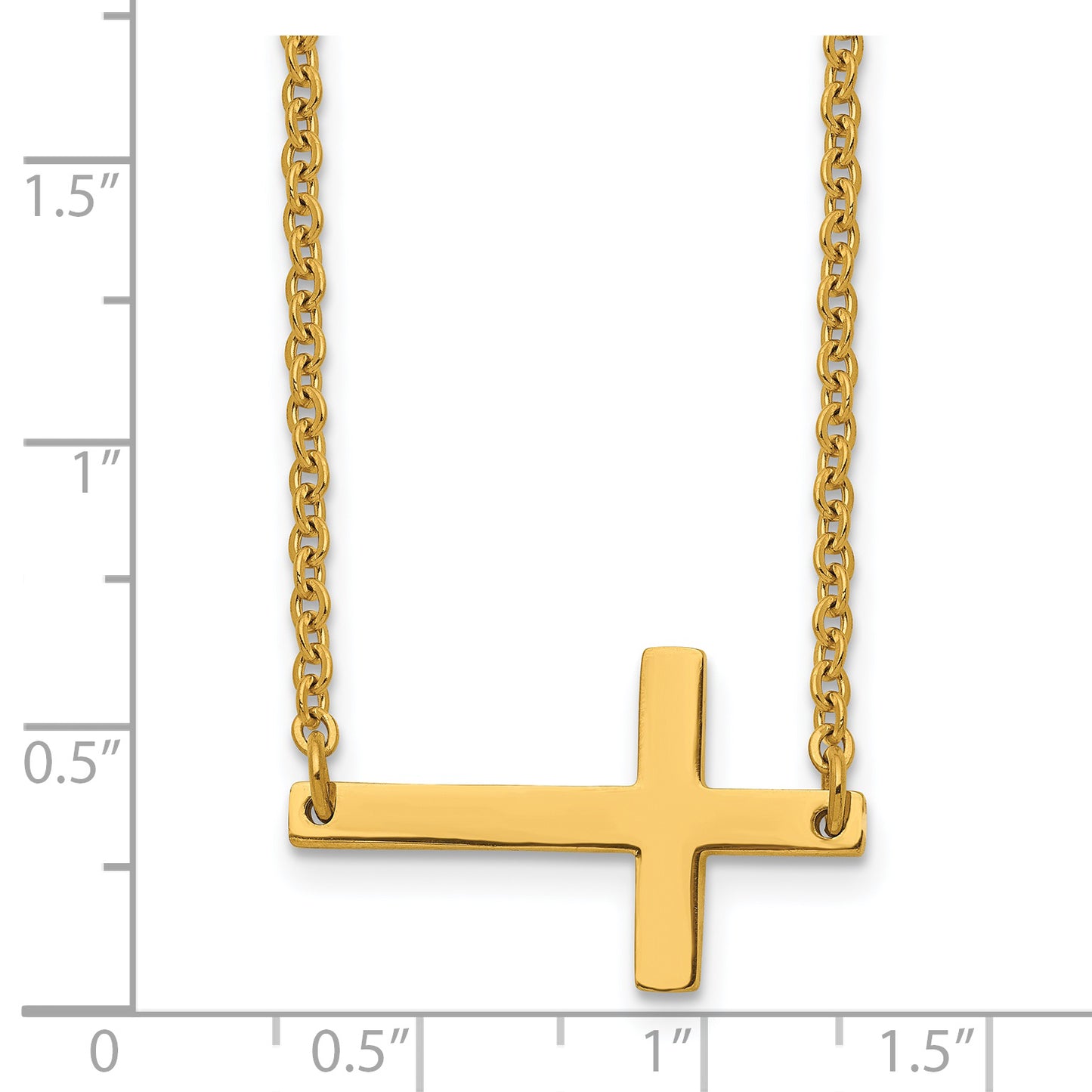 Stainless Steel Chisel Polished Yellow Ip-Plated Sideways Cross On An 18 Inch Cable Chain Necklace