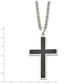 Stainless Steel Chisel Polished With Black Carbon Fiber Inlay Cross Pendant On A 24 Inch Curb Chain Necklace