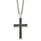 Stainless Steel Chisel Polished With Black Carbon Fiber Inlay Cross Pendant On A 24 Inch Curb Chain Necklace