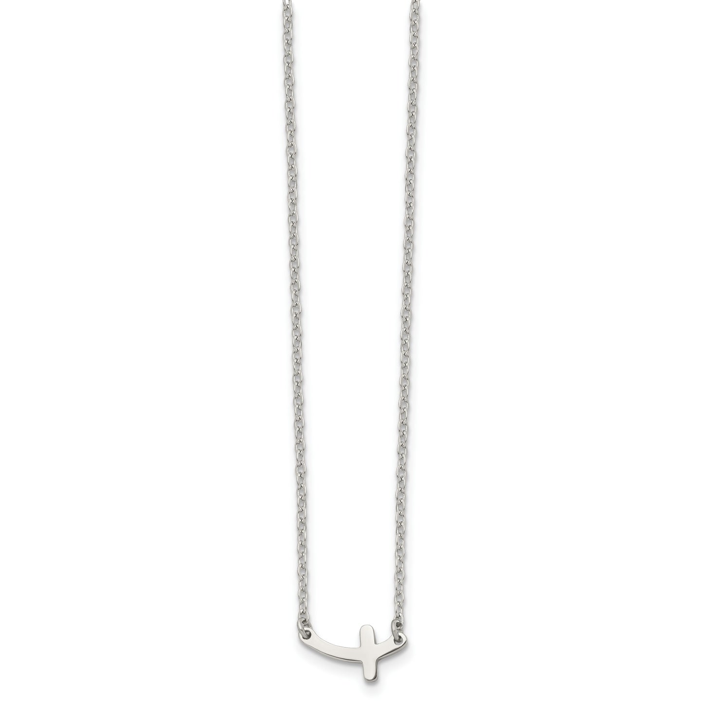 Stainless Steel Chisel Polished Sideways Cross On An 18 Inch Cable Chain Necklace