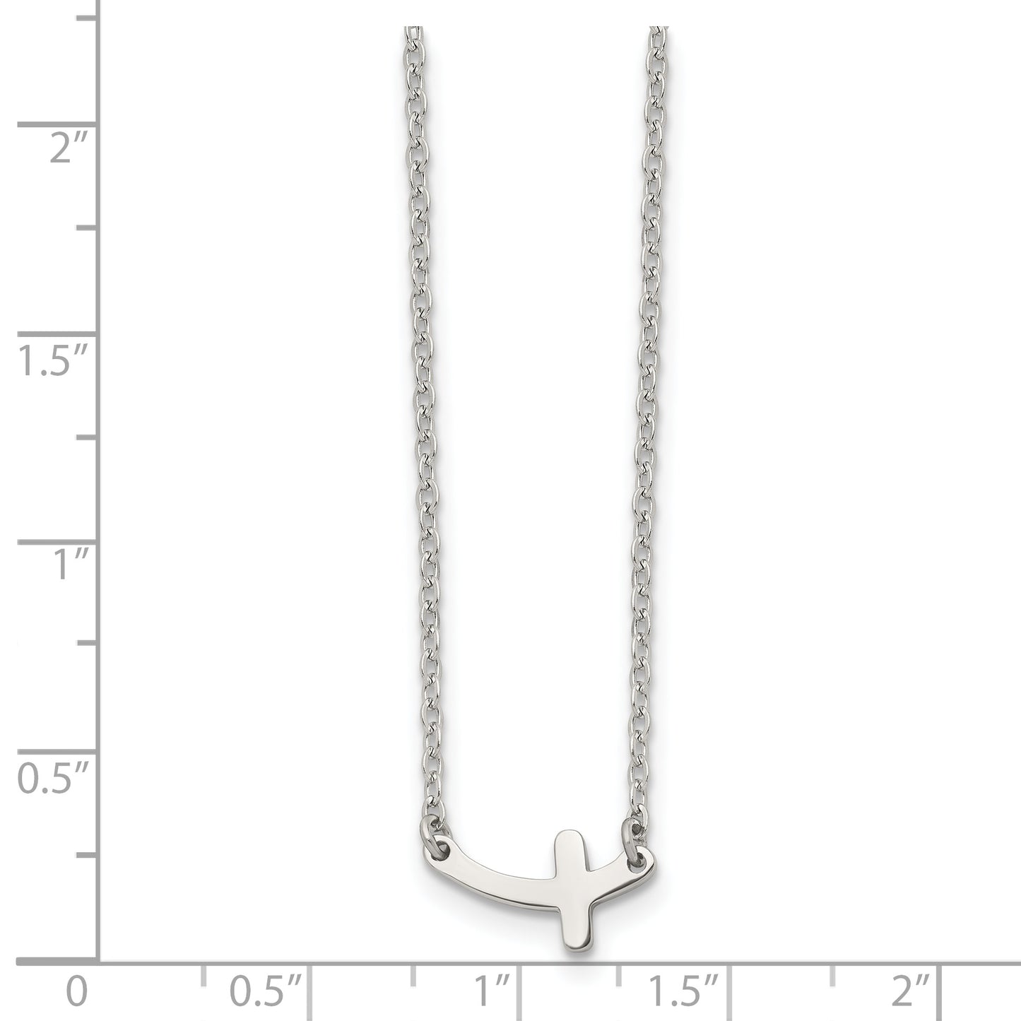 Stainless Steel Chisel Polished Sideways Cross On An 18 Inch Cable Chain Necklace