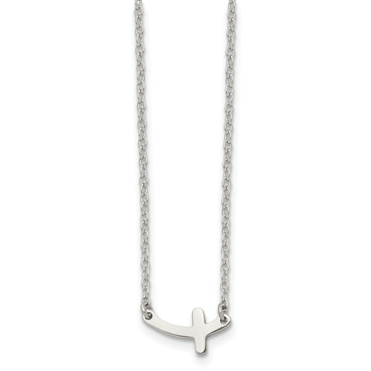 Stainless Steel Chisel Polished Sideways Cross On An 18 Inch Cable Chain Necklace