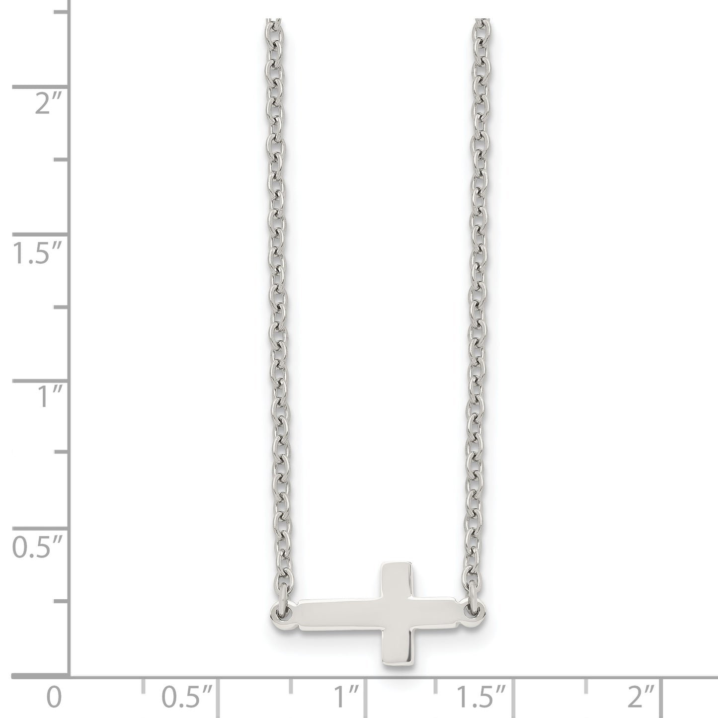 Stainless Steel Chisel Polished Sideways Cross On An 18 Inch Cable Chain Necklace