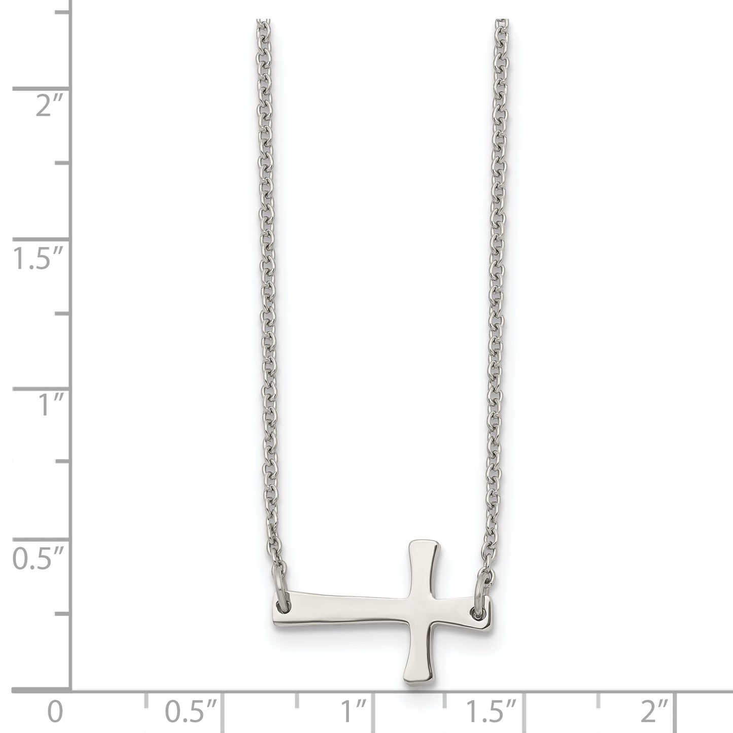 Stainless Steel Chisel Polished Sideways Cross On A 16 Inch Cable Chain Necklace