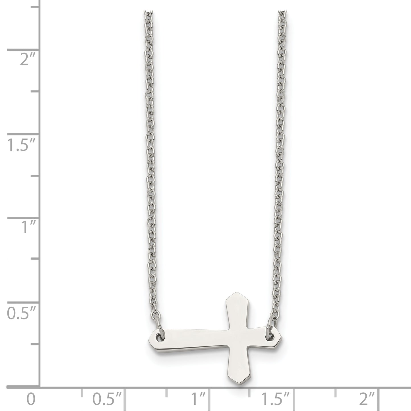 Stainless Steel Chisel Polished Sideways Cross On A 17 Inch Cable Chain Necklace