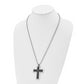 Stainless Steel Chisel Polished With Black Carbon Fiber Inlay .0.1 Carat Diamond Cross Pendant On A 24 Inch Ball Chain Necklace