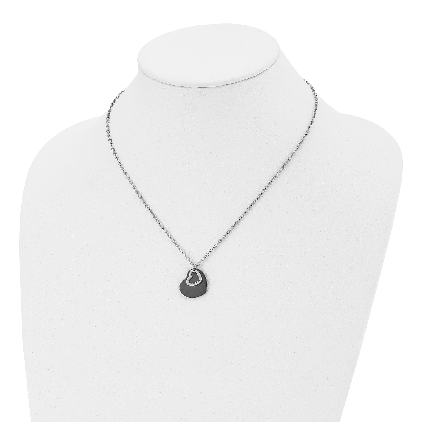 Stainless Steel Chisel Polished Black Ip-Plated Hearts On A 18 Inch Cable Chain Necklace