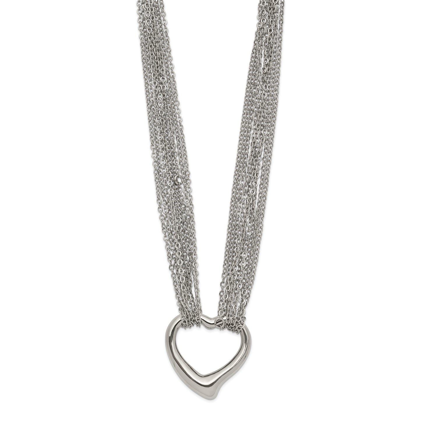 Stainless Steel Chisel Polished Heart On A 17 Inch Cable Chain Multi Strand Necklace