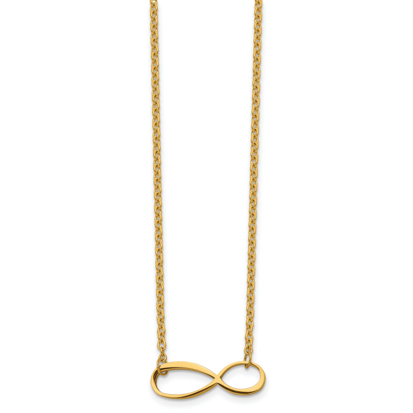 Stainless Steel Chisel Polished Yellow Ip-Plated Infinity Symbol On A 20 Inch Cable Chain Necklace