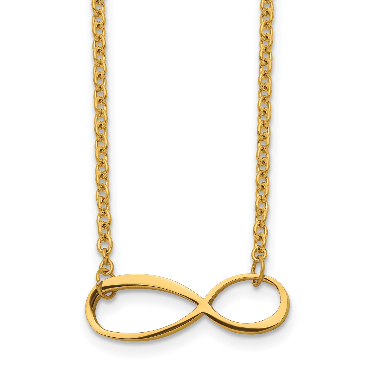 Stainless Steel Chisel Polished Yellow Ip-Plated Infinity Symbol On A 20 Inch Cable Chain Necklace