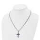 Stainless Steel Chisel Polished With Blue Carbon Fiber Inlay Cross Pendant On A 20 Inch Curb Chain Necklace