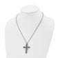 Stainless Steel Chisel Brushed And Antiqued Cut-Out Design Cross Pendant On A 20 Inch Cable Chain Necklace