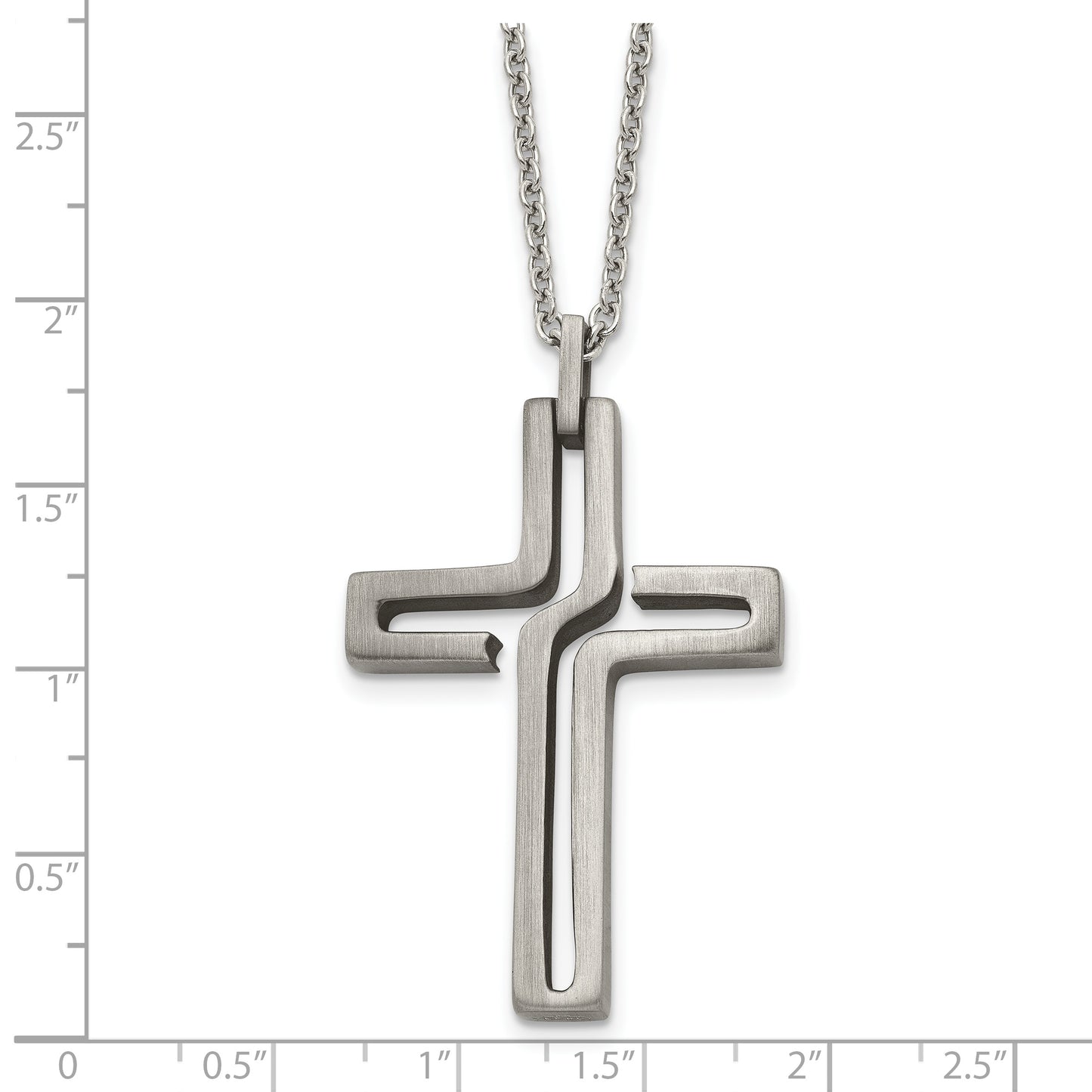 Stainless Steel Chisel Brushed And Antiqued Cut-Out Design Cross Pendant On A 20 Inch Cable Chain Necklace