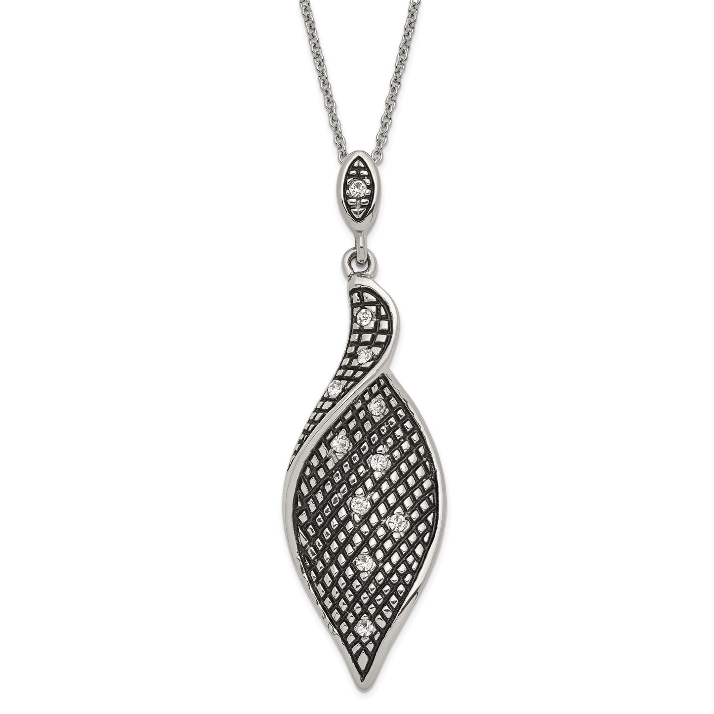 Stainless Steel Fancy Antiqued Crystal Pendant With 2In Ext Necklace