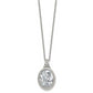 Stainless Steel Chisel Brushed And Polished Crystal Oval Pendant On An 18 Inch Cable Chain Necklace