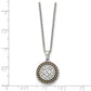 Stainless Steel Chisel Antiqued And Polished Yellow Ip-Plated With Cz Circle Pendant On An 18 Inch Cable Chain Necklace