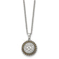 Stainless Steel Chisel Antiqued And Polished Yellow Ip-Plated With Cz Circle Pendant On An 18 Inch Cable Chain Necklace