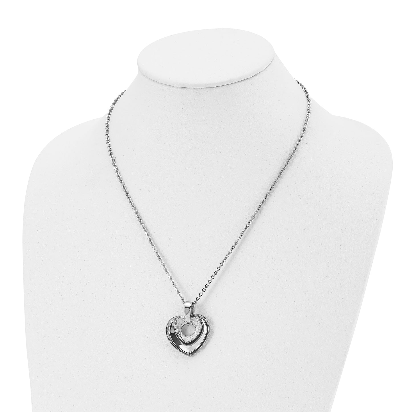 Stainless Steel Chisel Polished Three Piece Moveable Heart Pendant On A 20 Inch Cable Chain Necklace