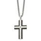 Stainless Steel Chisel Brushed And Polished Black Ip-Plated Edges With Cz Cross Pendant On A 22 Inch Curb Chain Necklace