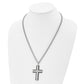 Stainless Steel Chisel Brushed And Polished Black Ip-Plated Edges With Cz Cross Pendant On A 22 Inch Curb Chain Necklace