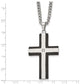 Stainless Steel Chisel Brushed And Polished Black Ip-Plated Edges With Cz Cross Pendant On A 22 Inch Curb Chain Necklace