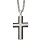 Stainless Steel Chisel Brushed And Polished Black Ip-Plated Edges With Cz Cross Pendant On A 22 Inch Curb Chain Necklace