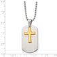 Stainless Steel Chisel Brushed And Polished Yellow Ip-Plated 2 Piece Cross Dog Tag On A 22 Inch Ball Chain Necklace