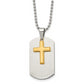 Stainless Steel Chisel Brushed And Polished Yellow Ip-Plated 2 Piece Cross Dog Tag On A 22 Inch Ball Chain Necklace