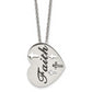 Stainless Steel Chisel Polished And Enameled Faith Heart With Cross Cut Out Pendnat On A 20 Inch Cable Chain Necklace