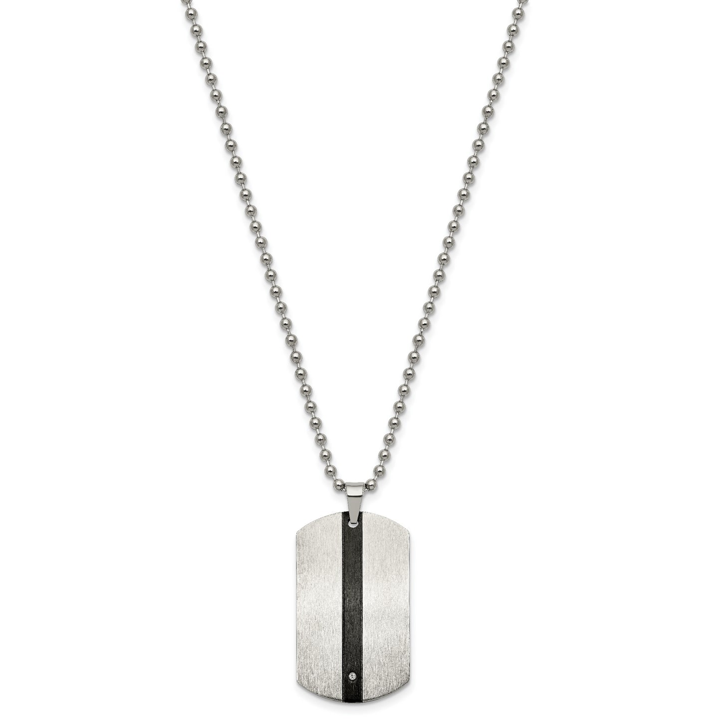 Stainless Steel Chisel Polished Black Ip-Plated With Cz Eagle Reversible Dog Tag On A 22 Inch Ball Chain Necklace