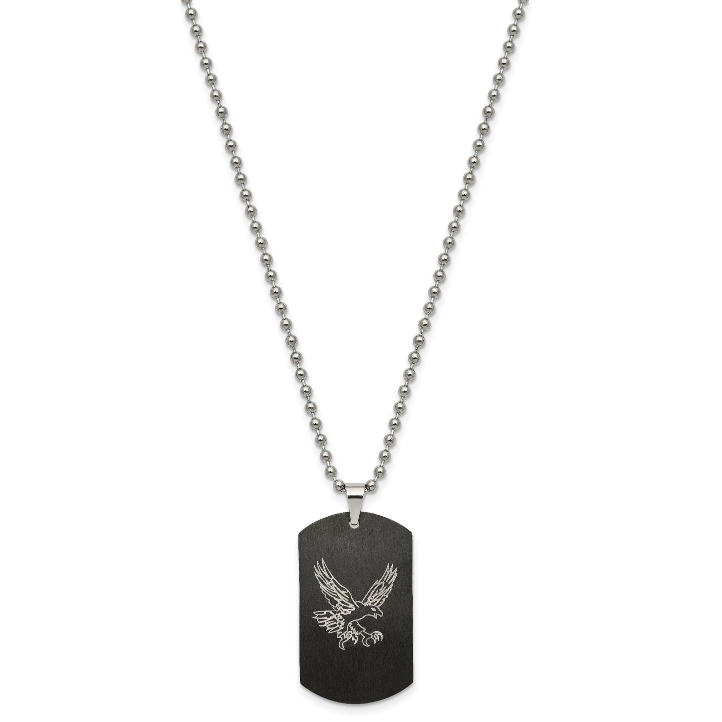 Stainless Steel Chisel Polished Black Ip-Plated With Cz Eagle Reversible Dog Tag On A 22 Inch Ball Chain Necklace