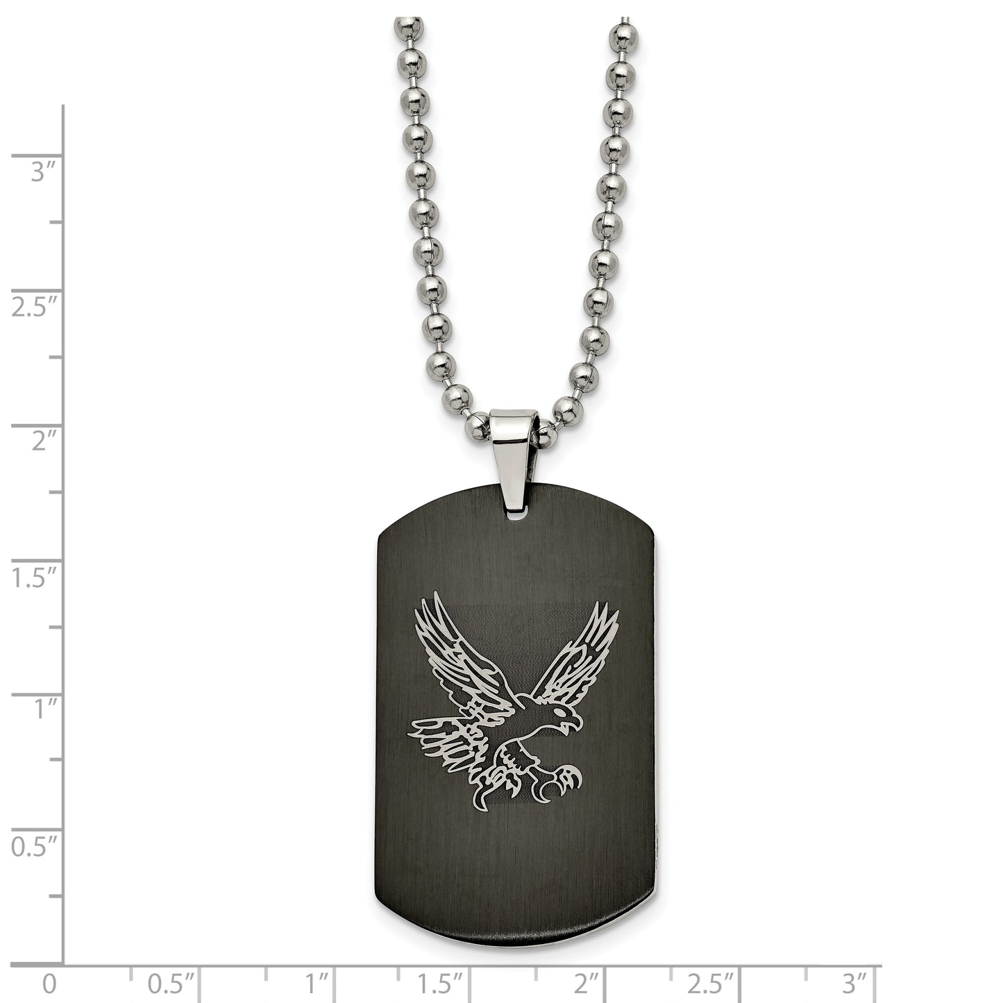 Stainless Steel Chisel Polished Black Ip-Plated With Cz Eagle Reversible Dog Tag On A 22 Inch Ball Chain Necklace