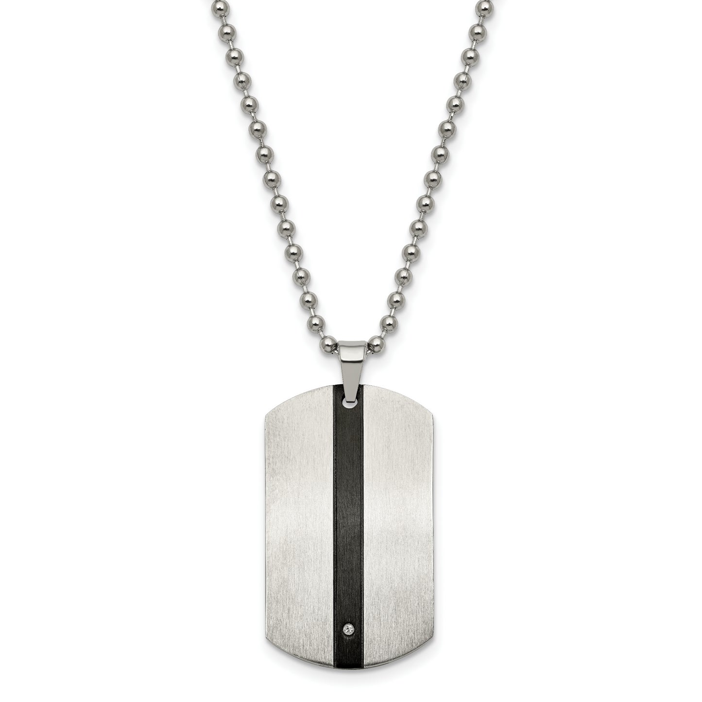 Stainless Steel Chisel Polished Black Ip-Plated With Cz Eagle Reversible Dog Tag On A 22 Inch Ball Chain Necklace