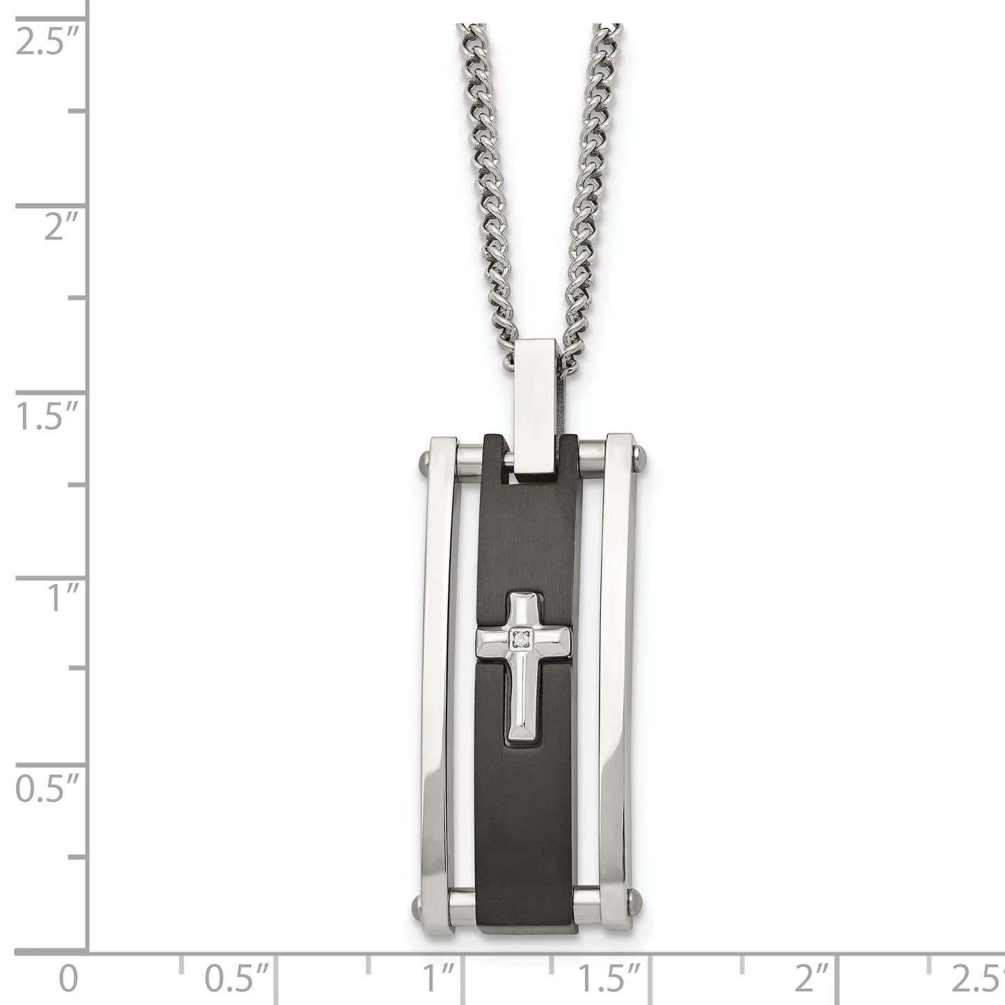 Stainless Steel Chisel Polished Black Ip-Plated With Cz Cross Pendant On A 22 Inch Curb Chain Necklace