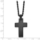 Stainless Steel Chisel Brushed Black Ip-Plated Cross Pendant On A 20 Inch Rope Chain Necklace