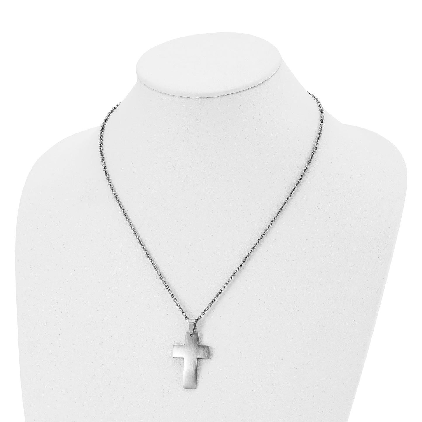 Stainless Steel Chisel Brushed Cross Pendant On A 20 Inch Cable Chain Necklace