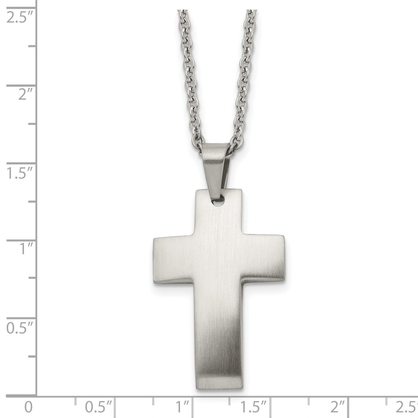 Stainless Steel Chisel Brushed Cross Pendant On A 20 Inch Cable Chain Necklace