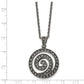 Stainless Steel Chisel Antiqued And Polished Marcasite Swirl Pendant On An 18 Inch Cable Chain Necklace