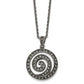 Stainless Steel Chisel Antiqued And Polished Marcasite Swirl Pendant On An 18 Inch Cable Chain Necklace