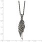 Stainless Steel Chisel Antiqued And Polished With Marcasite Wing Pendant On A 20 Inch Singapore Chain Necklace