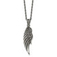 Stainless Steel Chisel Antiqued And Polished With Marcasite Wing Pendant On A 20 Inch Singapore Chain Necklace