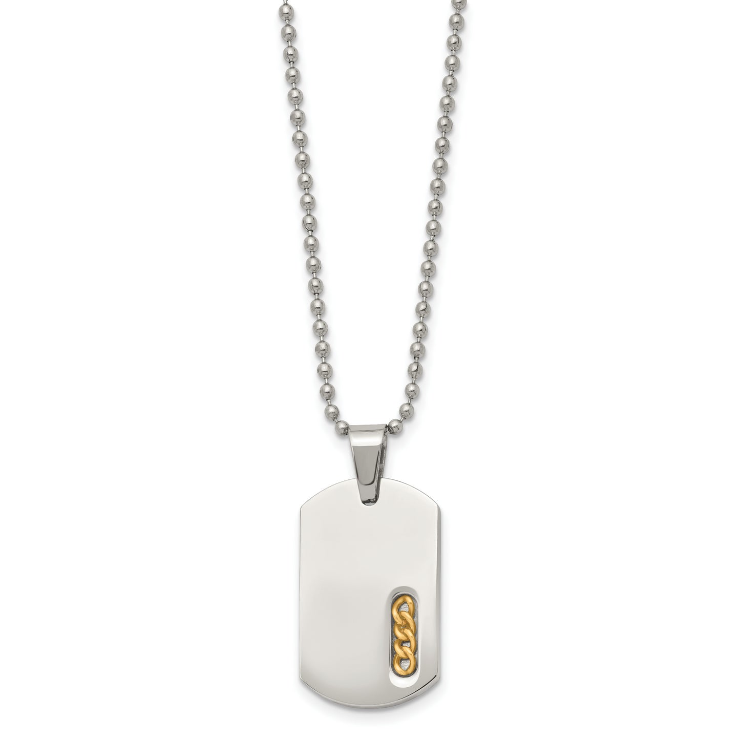 Stainless Steel Chisel Polished Yellow Ip-Plated Dog Tag On A 22 Inch Ball Chain Necklace